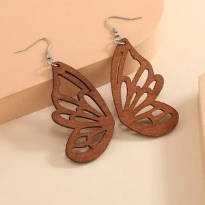 Wooden Butterfly Drop Earrings